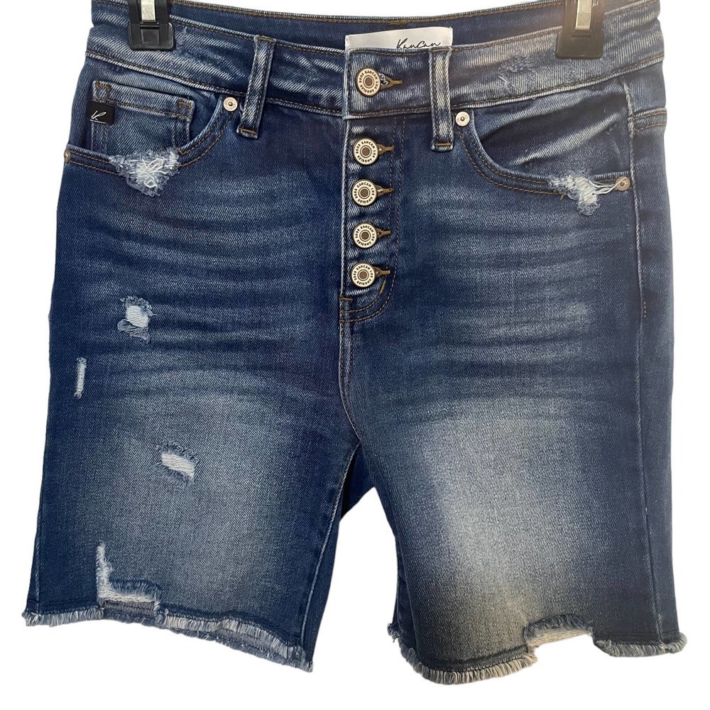 Kancan Estilo Distressed Button Fly Bermuda Denim… - image 5